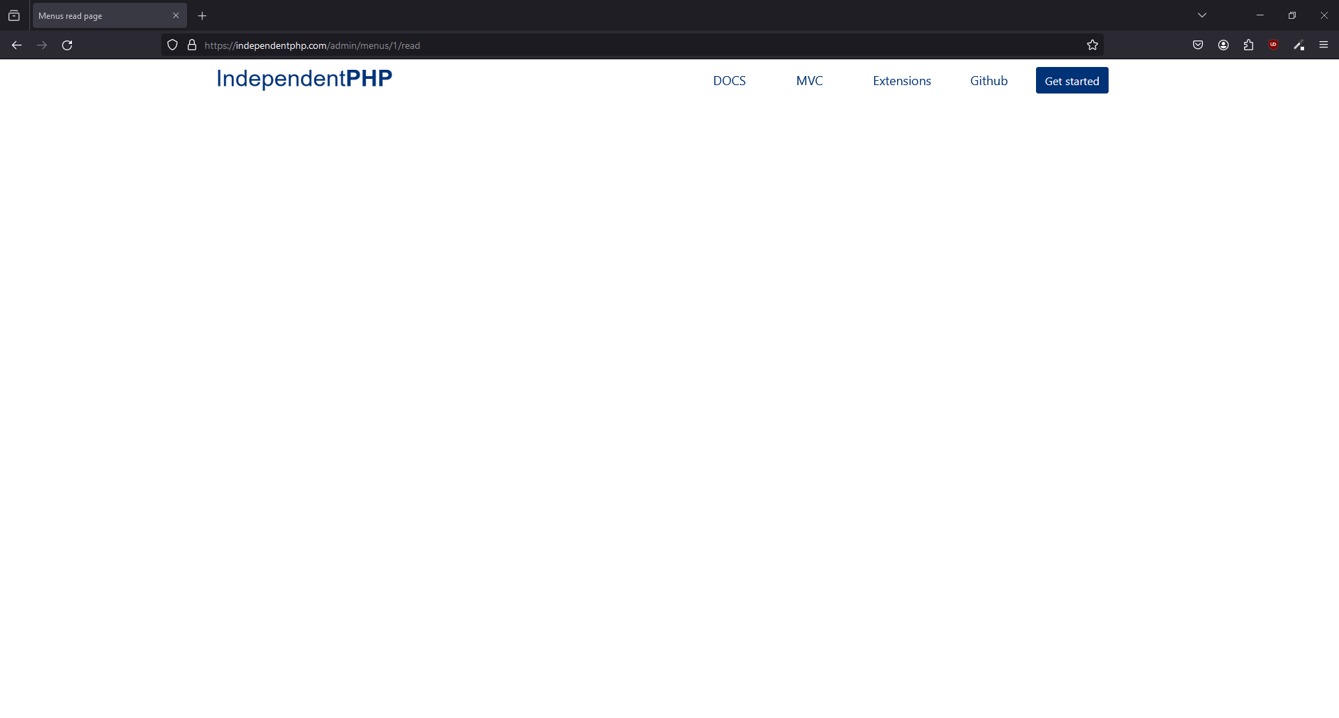 A screenshot of the menus read page in MarkUpCMS
